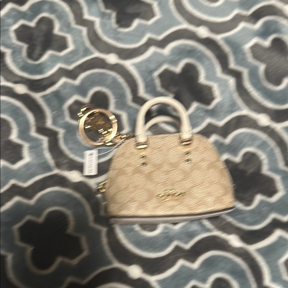 Coach Cream Mini Bag with Textured Leather and Metal Hardware